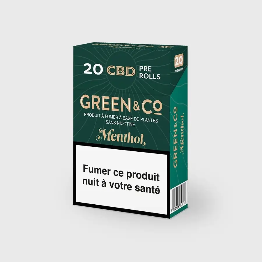 Cigarettes CBD Green & co Menthol 1 Cigarettes CBD Menthol : Pré-rolls Frais & 100% Chanvre